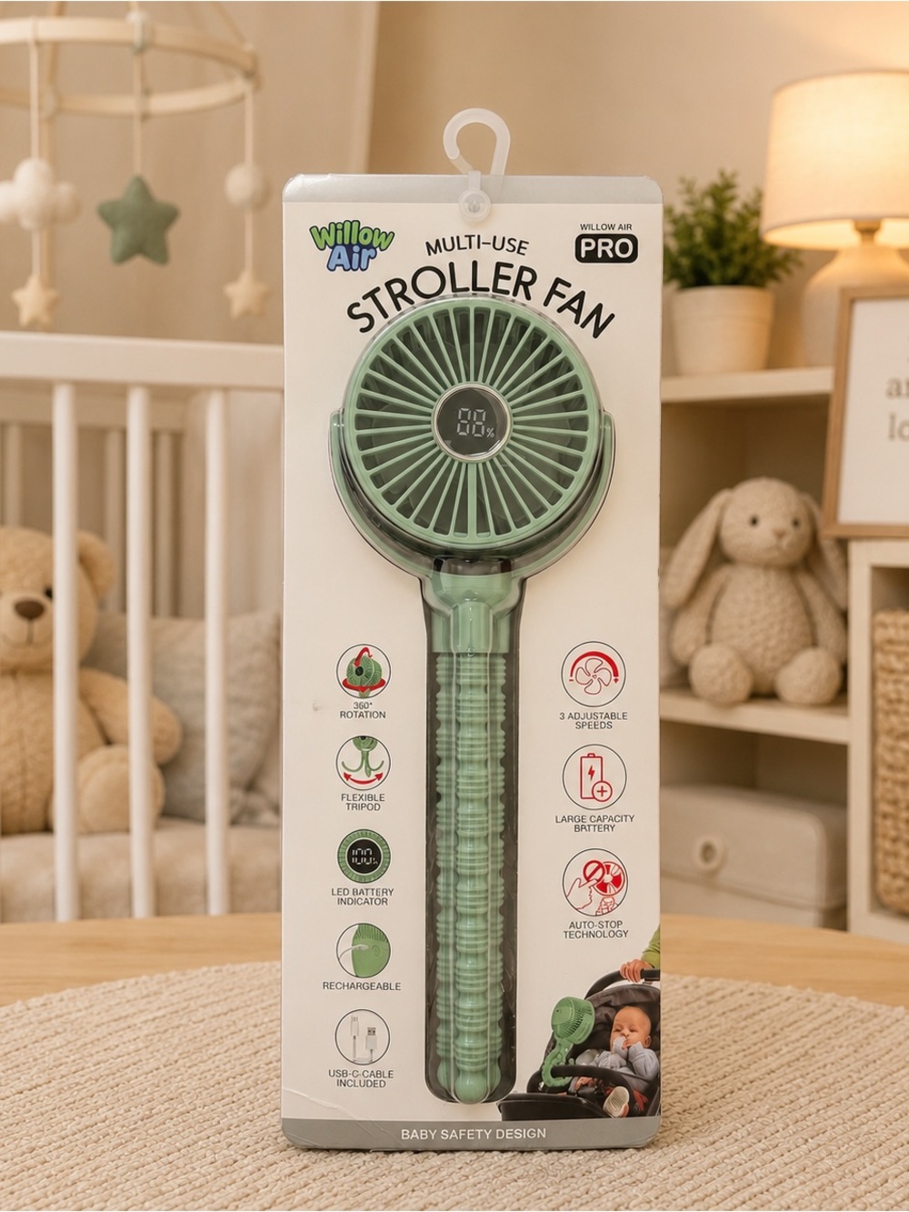 Willow Air Pro Stroller Fan - Mint Green